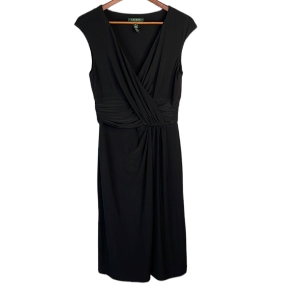 Lauren Ralph Lauren Black Midi Faux-Wrap Dress